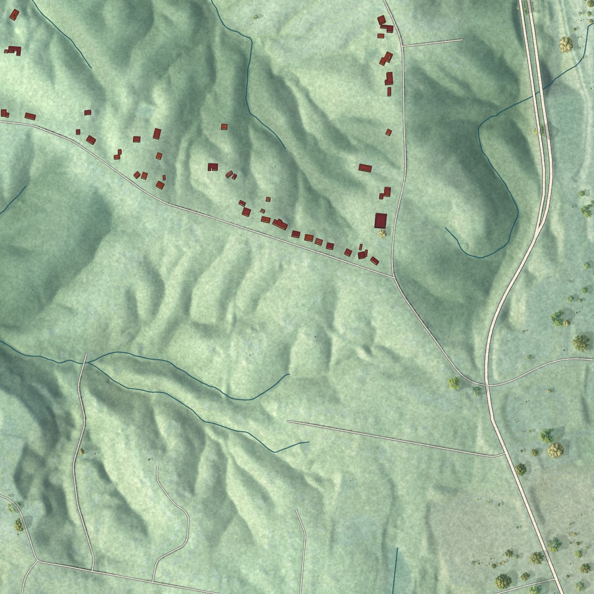 Second close-up of the map of Dunlap, Ohio print showing more streets and buildings