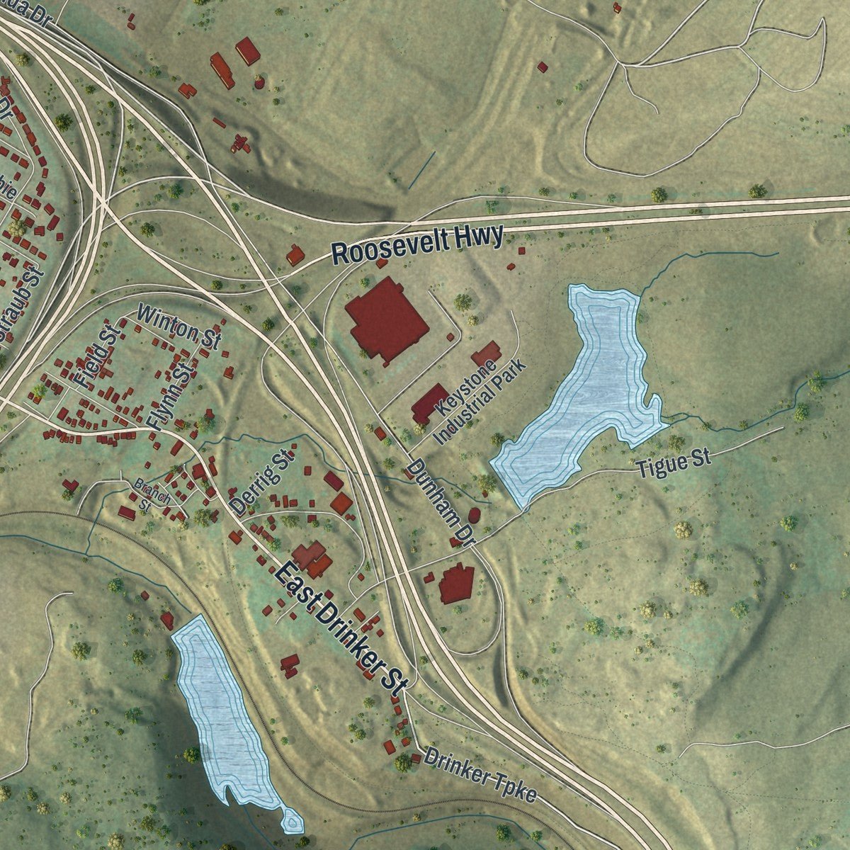 Second close-up of the map of Dunmore, Pennsylvania print showing more streets and buildings