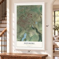 Dunmore, Pennsylvania map, 24 x 36 inch print in a white frame by a staircase