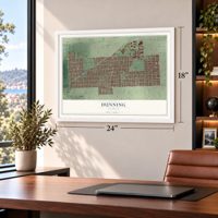 Dunning, Illinois map, 18 x 24 inch print in a white frame in a home office