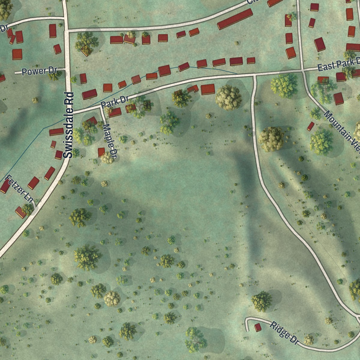 Second close-up of the map of Dunnstown, Pennsylvania print showing more streets and buildings