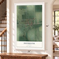 Dunreith, Indiana map, 24 x 36 inch print in a white frame by a staircase