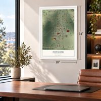 Dunseith, North Dakota map, 18 x 24 inch print in a white frame in a home office