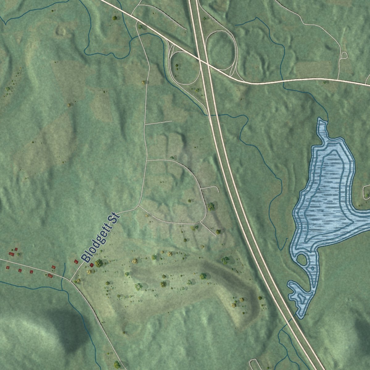 Second close-up of the map of Dunstable, Massachusetts print showing more streets and buildings