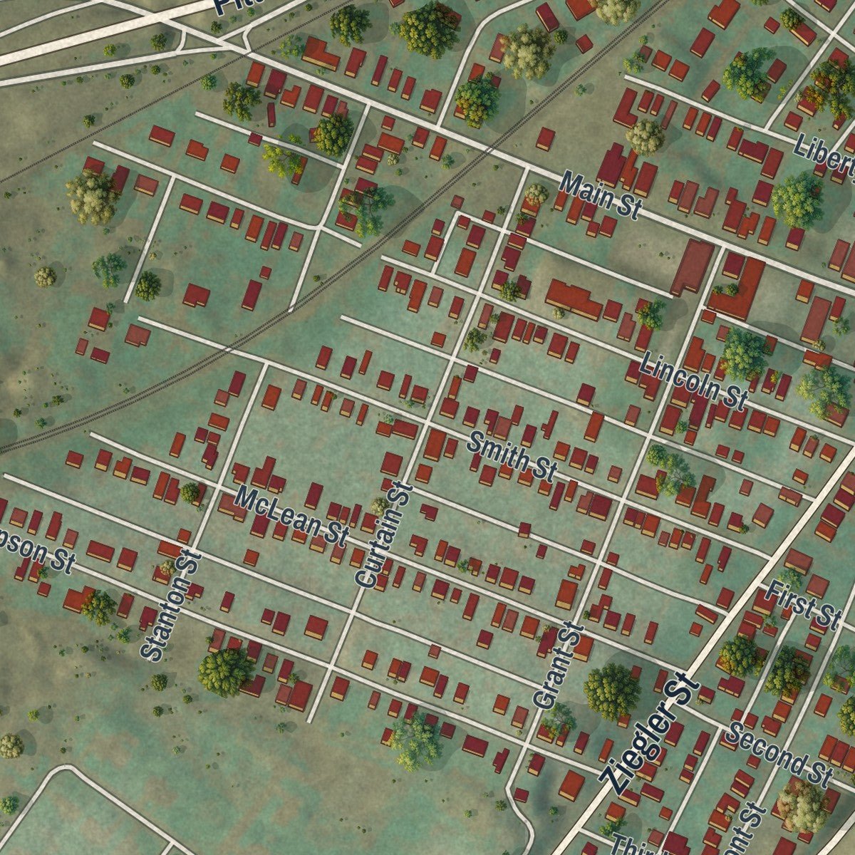 Second close-up of the map of Dupont, Pennsylvania print showing more streets and buildings