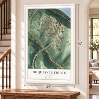 Duquesne Heights, Pennsylvania map, 24 x 36 inch print in a white frame by a staircase