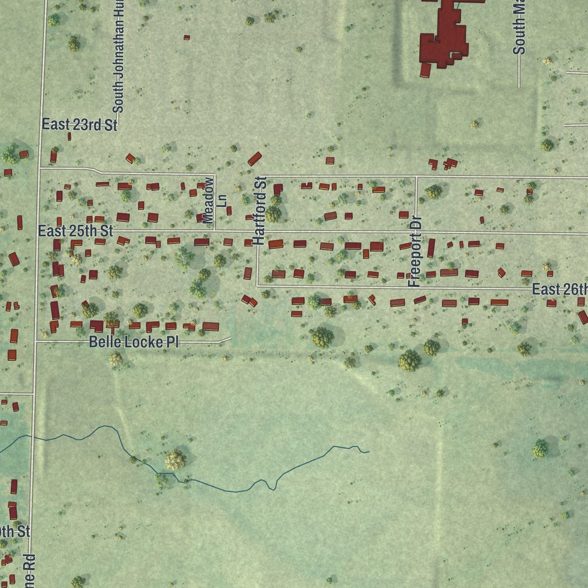 Second close-up of the map of Duquesne, Missouri print showing more streets and buildings