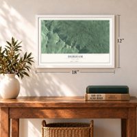 Durham, New York map, 12 x 18 inch print in a white frame in an entryway