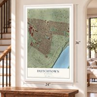 Dutchtown, St. Louis, Missouri map, 24 x 36 inch print in a white frame by a staircase