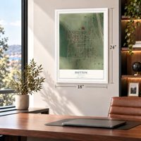 Dutton, Montana map, 18 x 24 inch print in a white frame in a home office