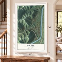 Dwale, Kentucky map, 24 x 36 inch print in a white frame by a staircase