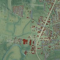 Second close-up of the map of Dyersburg, Tennessee print showing more streets and buildings