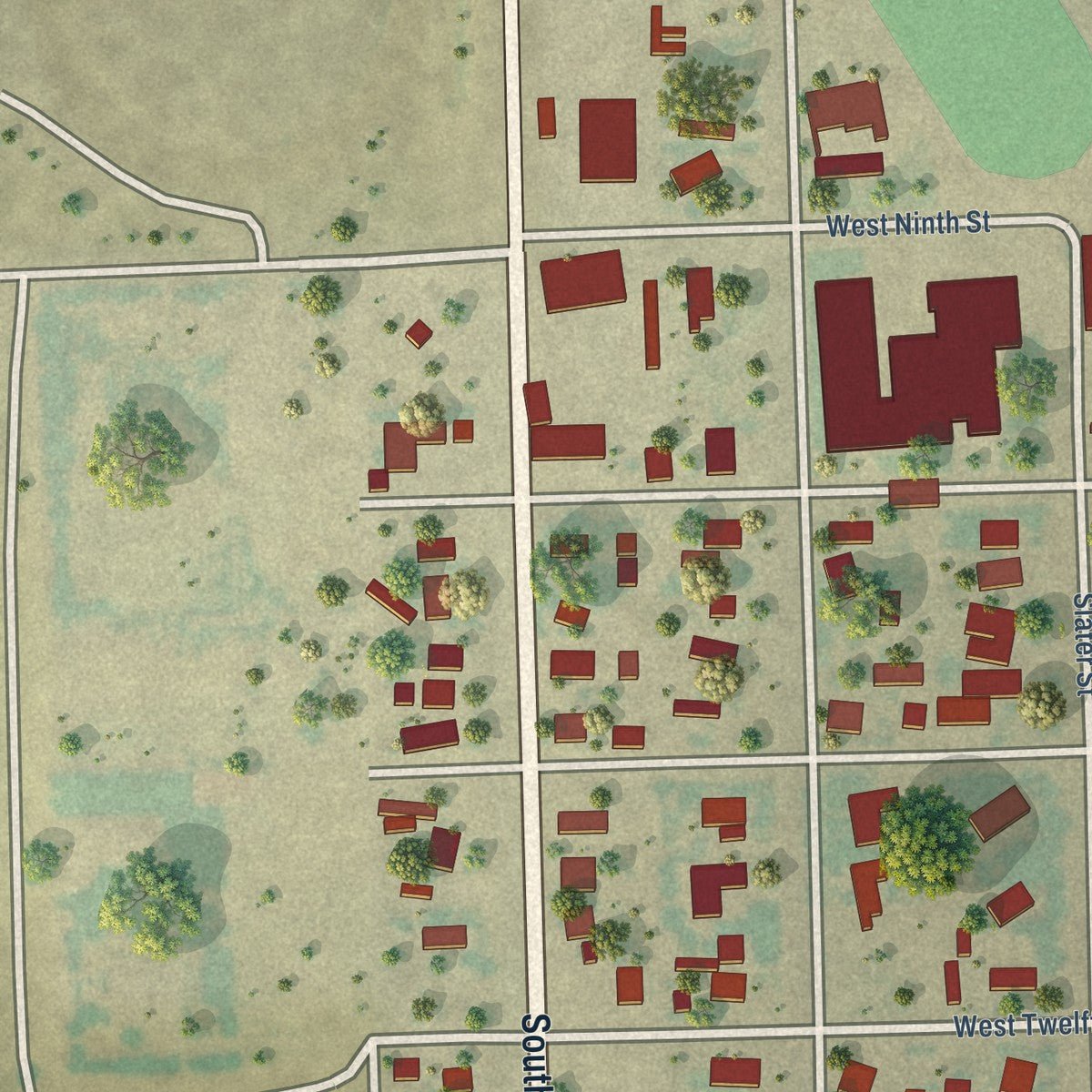 Second close-up of the map of Eads, Colorado print showing more streets and buildings