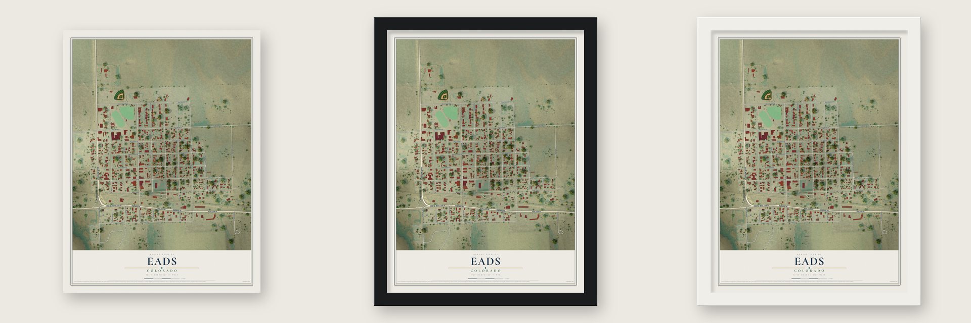 Eads, Colorado map unframed, in a black wood frame and in a white wood frame