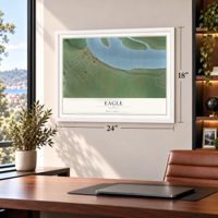 Eagle, Alaska map, 18 x 24 inch print in a white frame in a home office