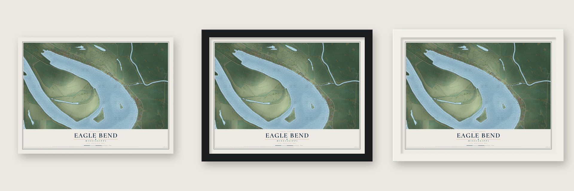 Eagle Bend, Mississippi map unframed, in a black wood frame and in a white wood frame