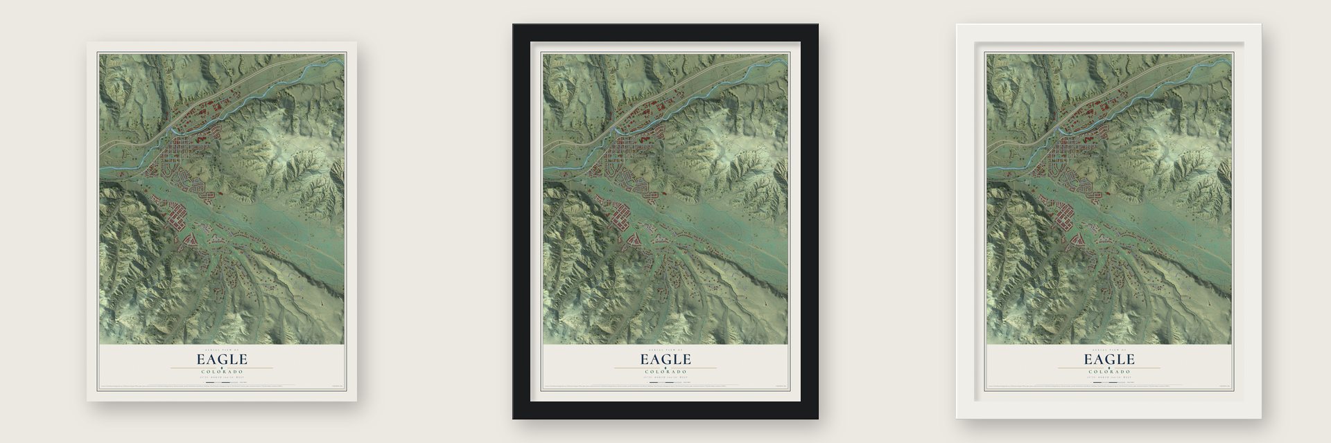 Eagle, Colorado map unframed, in a black wood frame and in a white wood frame