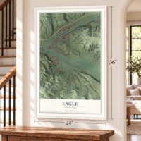 Eagle, Colorado map, 24 x 36 inch print in a white frame by a staircase