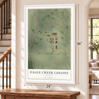 Eagle Creek Colony, Montana map, 24 x 36 inch print in a white frame by a staircase