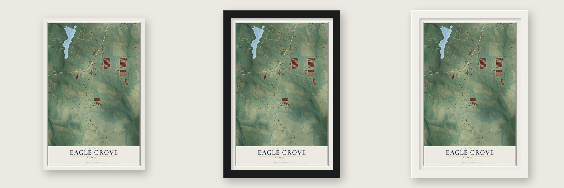 Eagle Grove, Georgia map unframed, in a black wood frame and in a white wood frame
