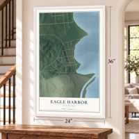 Eagle Harbor, Maryland map, 24 x 36 inch print in a white frame by a staircase
