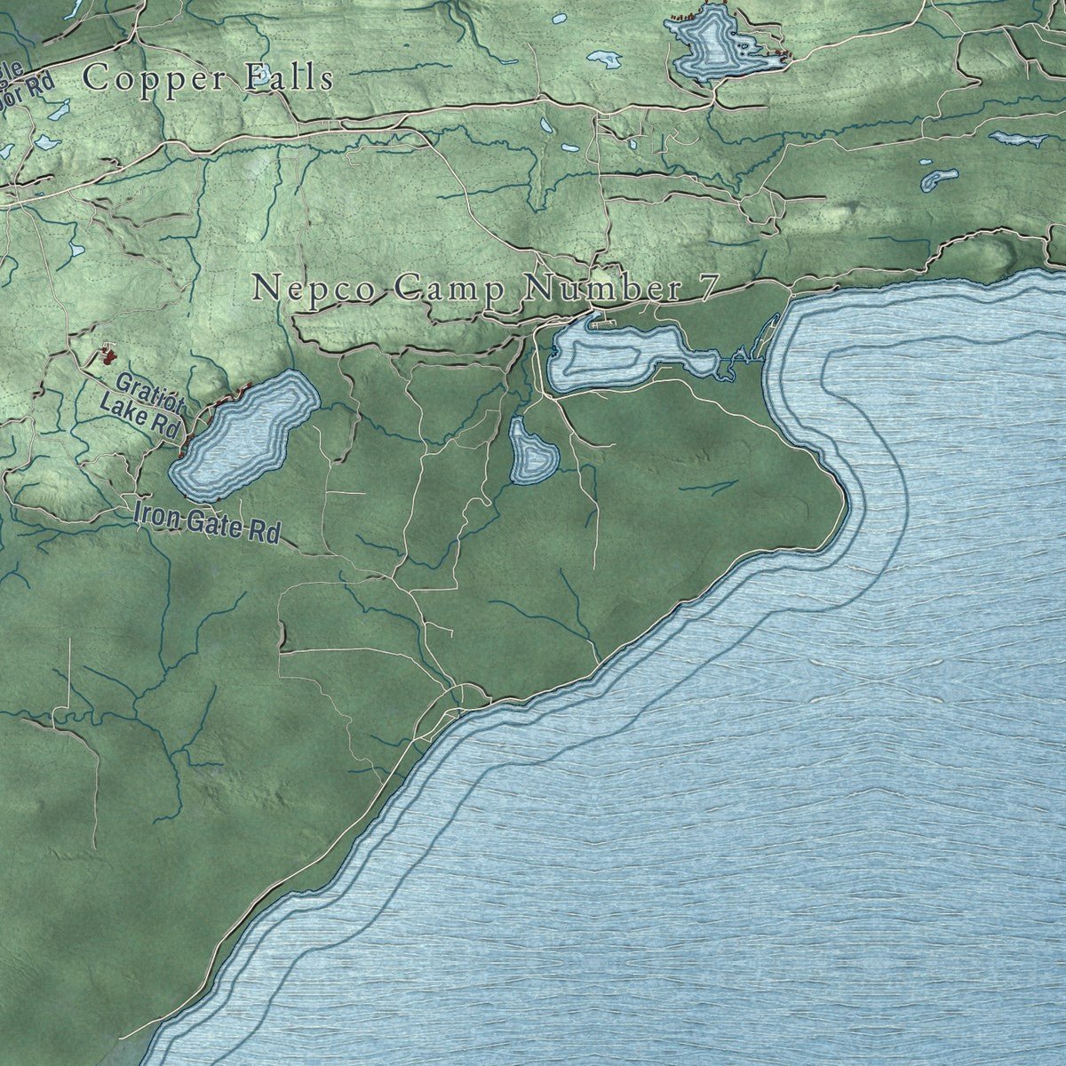 Second close-up of the map of Eagle Harbor, Michigan print showing more streets and buildings