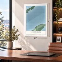 Eagle Harbor, Michigan map, 18 x 24 inch print in a white frame in a home office
