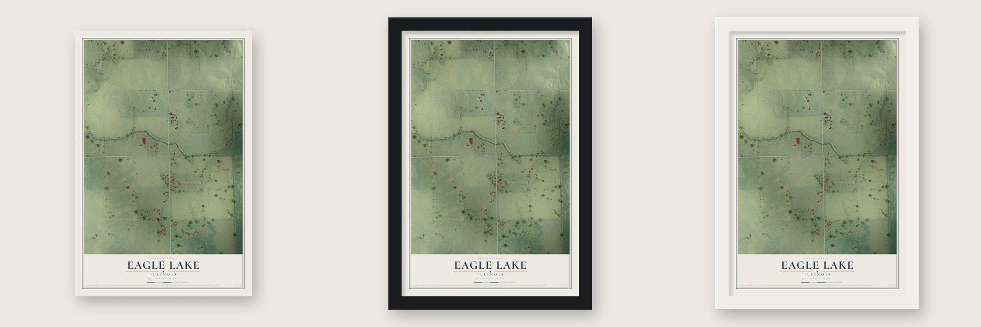 Eagle Lake, Illinois map unframed, in a black wood frame and in a white wood frame