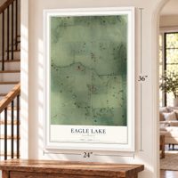 Eagle Lake, Illinois map, 24 x 36 inch print in a white frame by a staircase