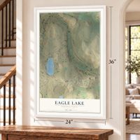 Eagle Lake, Pennsylvania map, 24 x 36 inch print in a white frame by a staircase