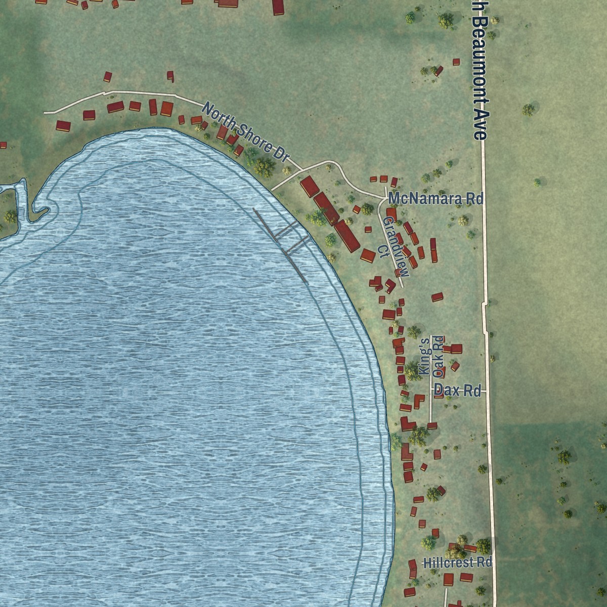 Second close-up of the map of Eagle Lake, Wisconsin print showing more streets and buildings