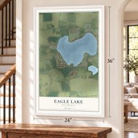 Eagle Lake, Wisconsin map, 24 x 36 inch print in a white frame by a staircase