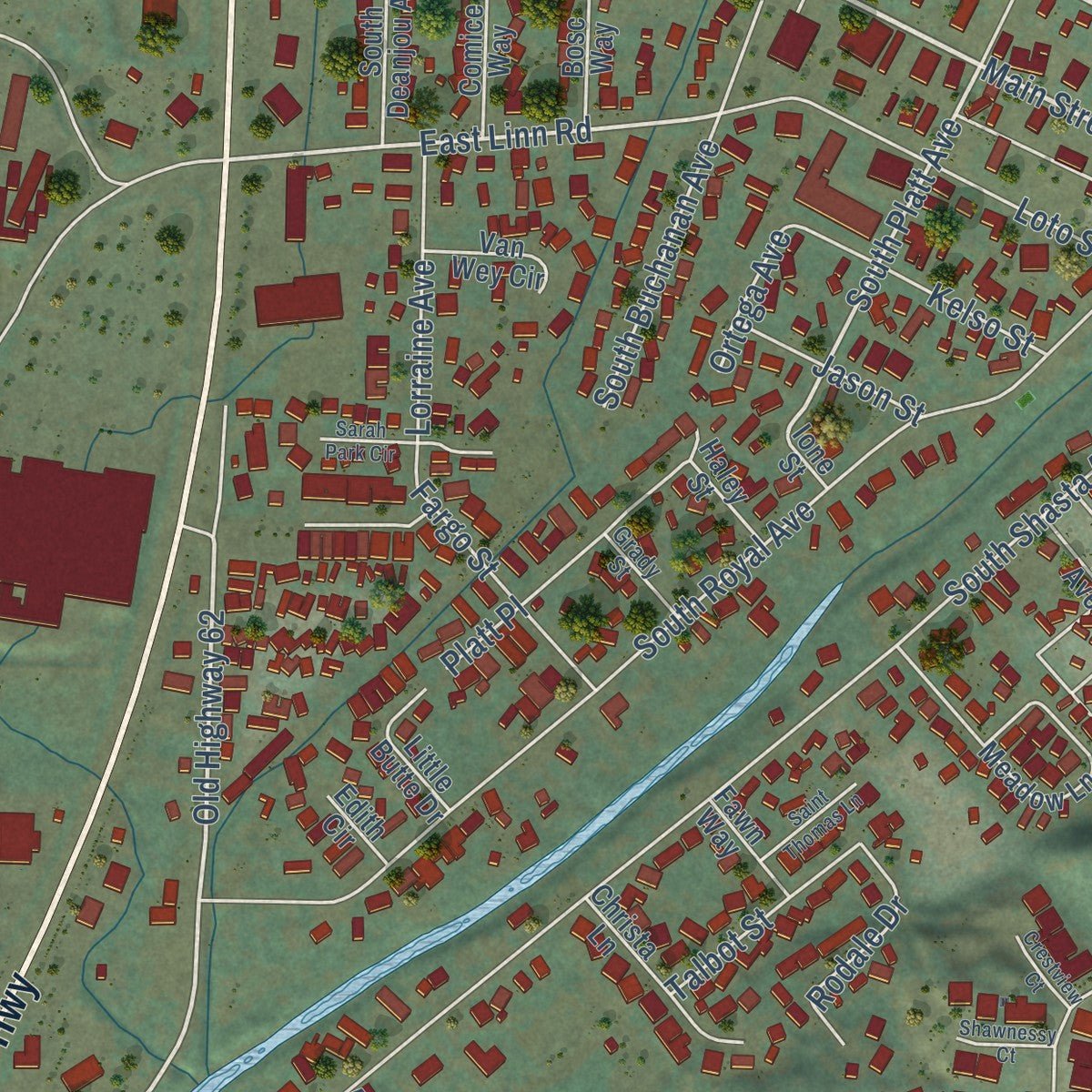 Second close-up of the map of Eagle Point, Oregon print showing more streets and buildings