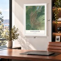 Eagle River, Alaska map, 18 x 24 inch print in a white frame in a home office