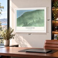 Eagle River, Michigan map, 18 x 24 inch print in a white frame in a home office