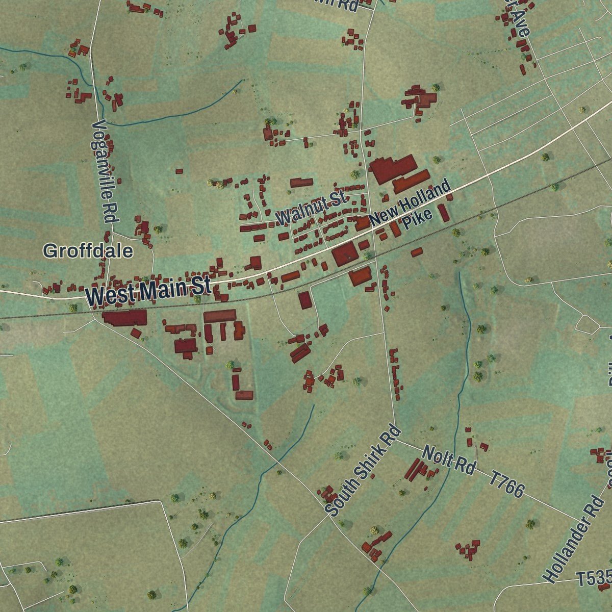 Second close-up of the map of Earl, Lancaster County, Pennsylvania print showing more streets and buildings