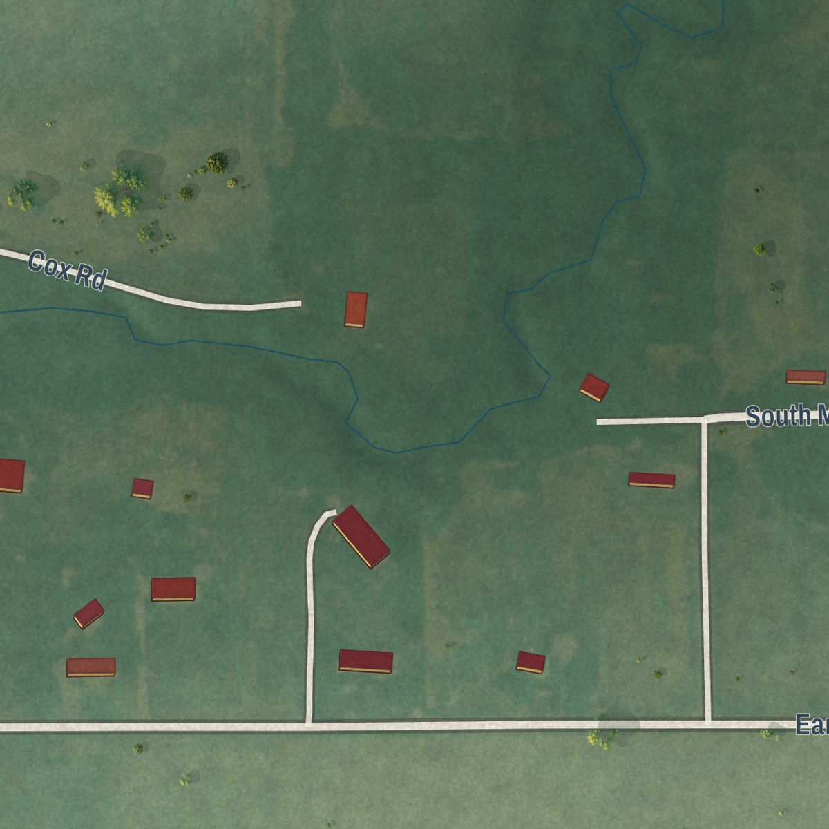 Second close-up of the map of Earl, Oklahoma print showing more streets and buildings