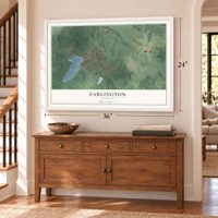 Earlington, Kentucky map, 24 x 36 inch print in a white frame above a dresser by a staircase
