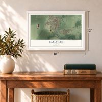 Earlville, Illinois map, 12 x 18 inch print in a white frame in an entryway
