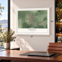 Earlville, Illinois map, 18 x 24 inch print in a white frame in a home office