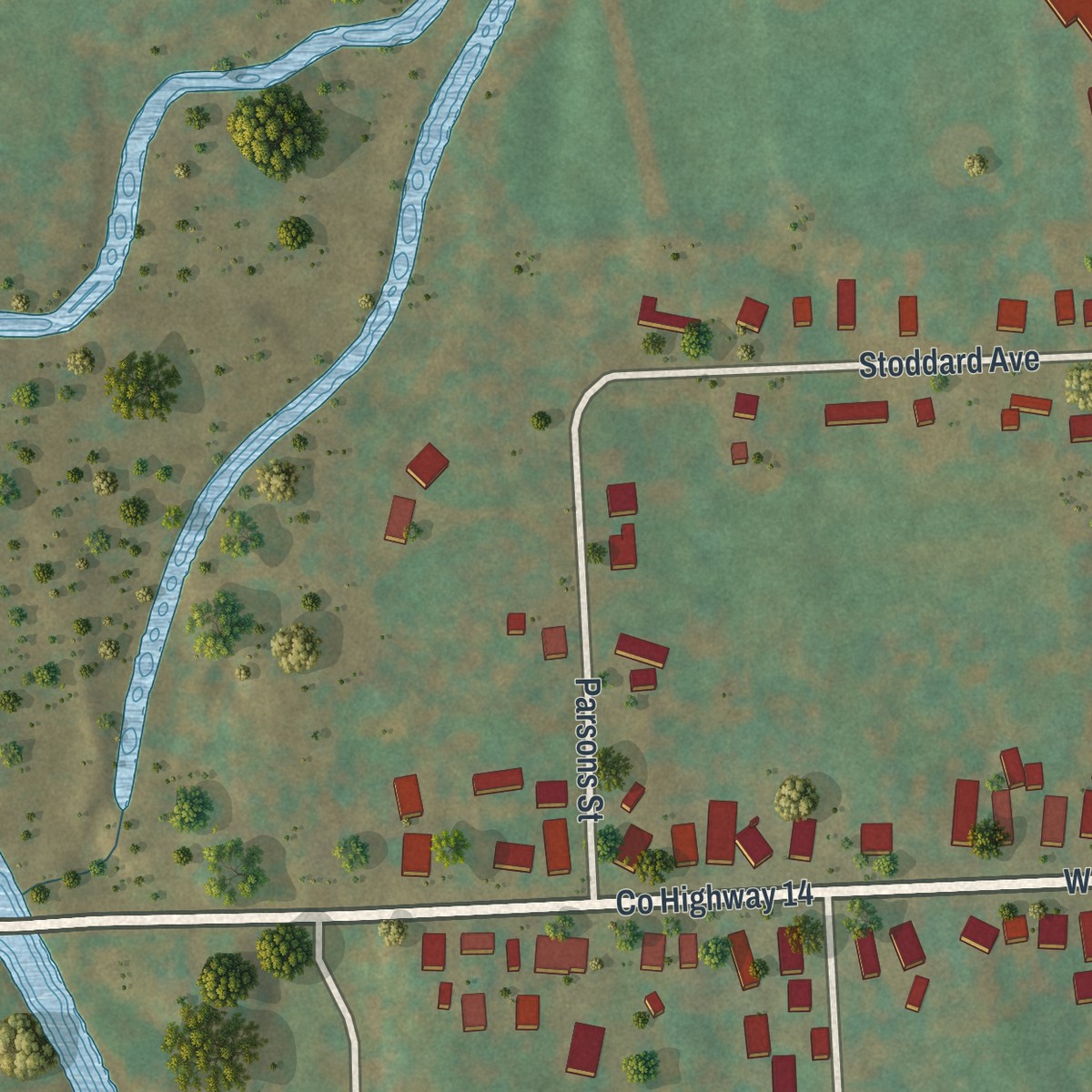 Second close-up of the map of Earlville, New York print showing more streets and buildings