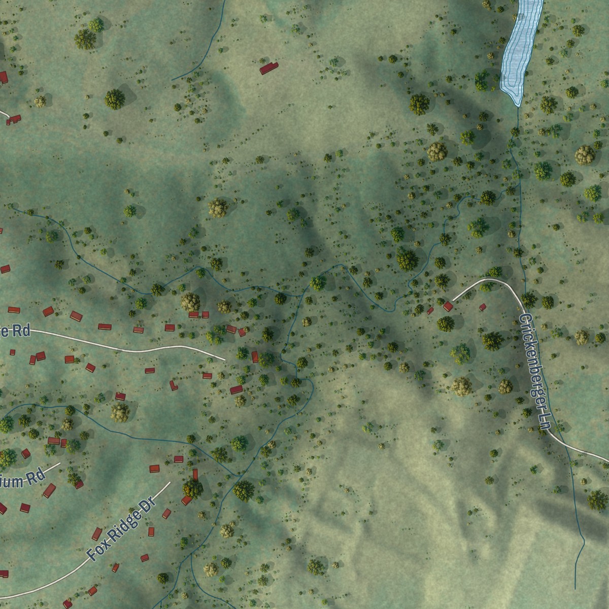 Second close-up of the map of Earlysville, Virginia print showing more streets and buildings