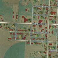 Second close-up of the map of Earth, Texas print showing more streets and buildings