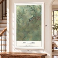 East Allen, Pennsylvania map, 24 x 36 inch print in a white frame by a staircase