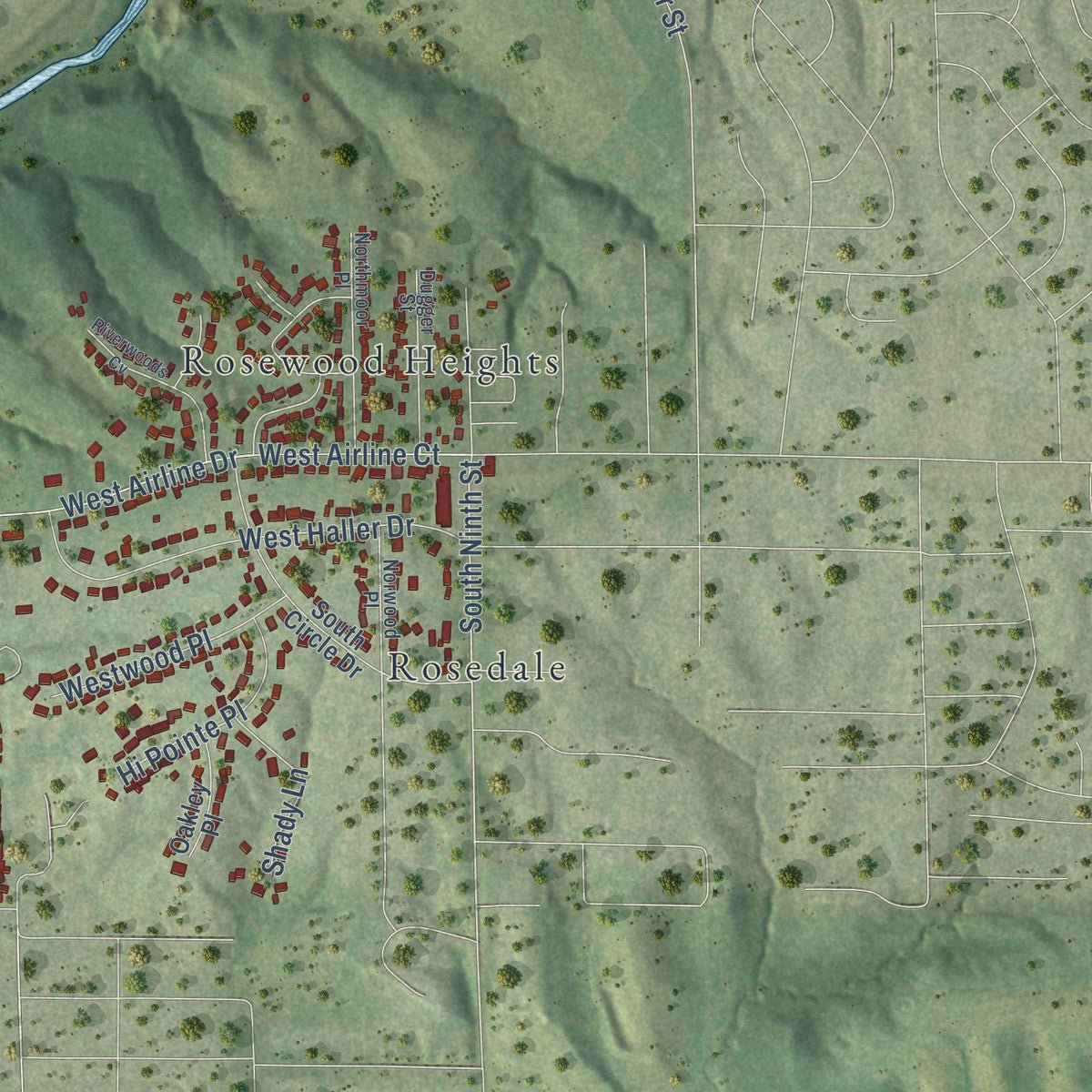 Second close-up of the map of East Alton, Illinois print showing more streets and buildings