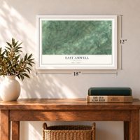 East Amwell, New Jersey map, 12 x 18 inch print in a white frame in an entryway