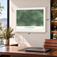 East Arcadia, North Carolina map, 18 x 24 inch print in a white frame in a home office