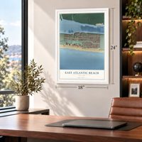 East Atlantic Beach, New York map, 18 x 24 inch print in a white frame in a home office