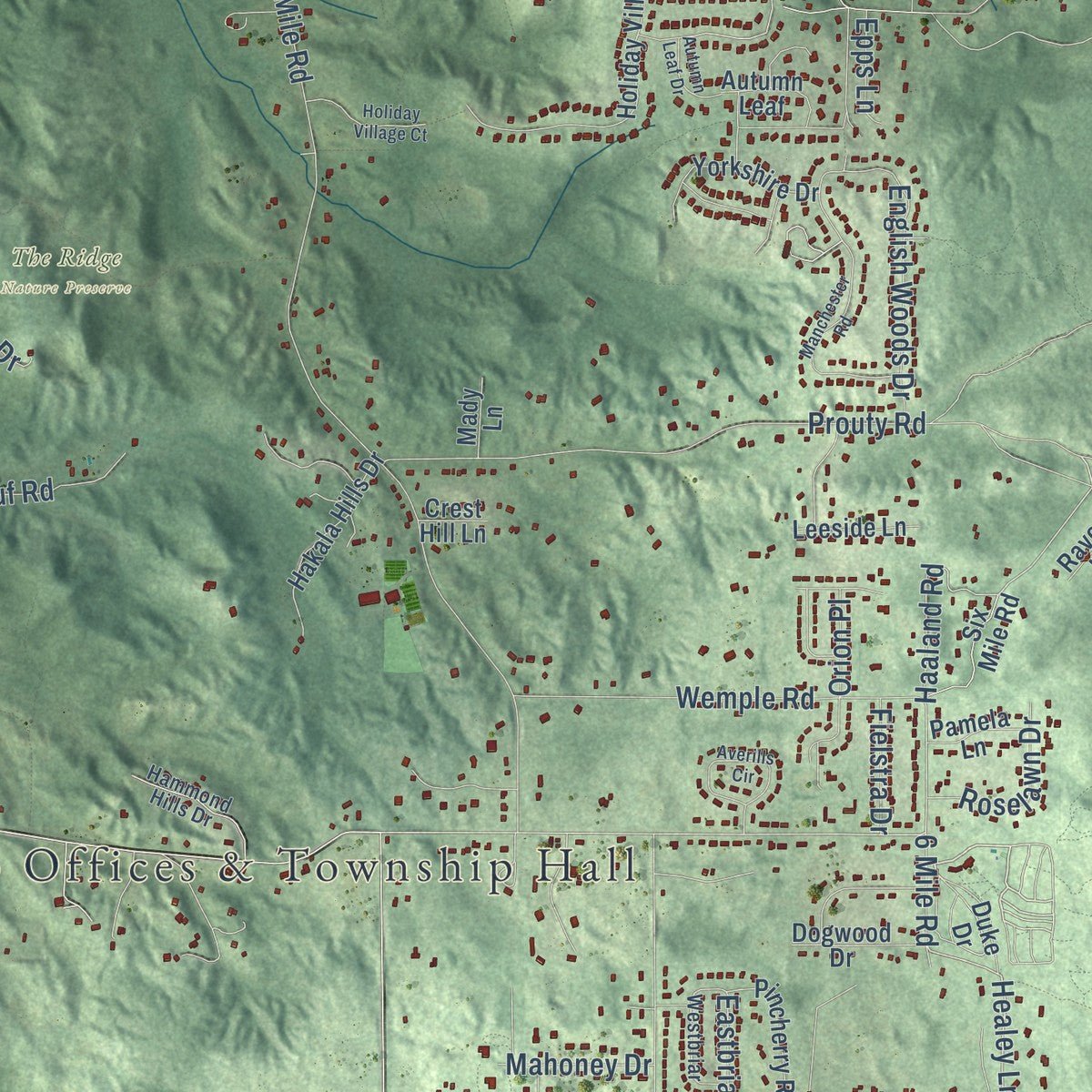 Second close-up of the map of East Bay, Michigan print showing more streets and buildings