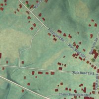 Second close-up of the map of East Bend, North Carolina print showing more streets and buildings